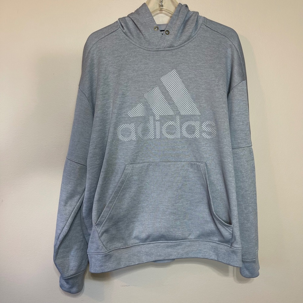 Adidas Men's Gray Hoodie Sweatshirt Pullover Logo Athleisure Large Pocket Unisex